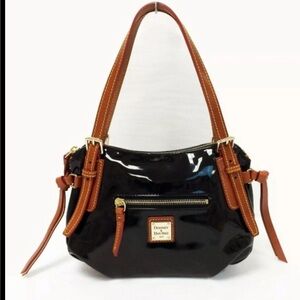 Dooney & Bourke Glossy Black And Tan Patten Leather Shoulder Bag